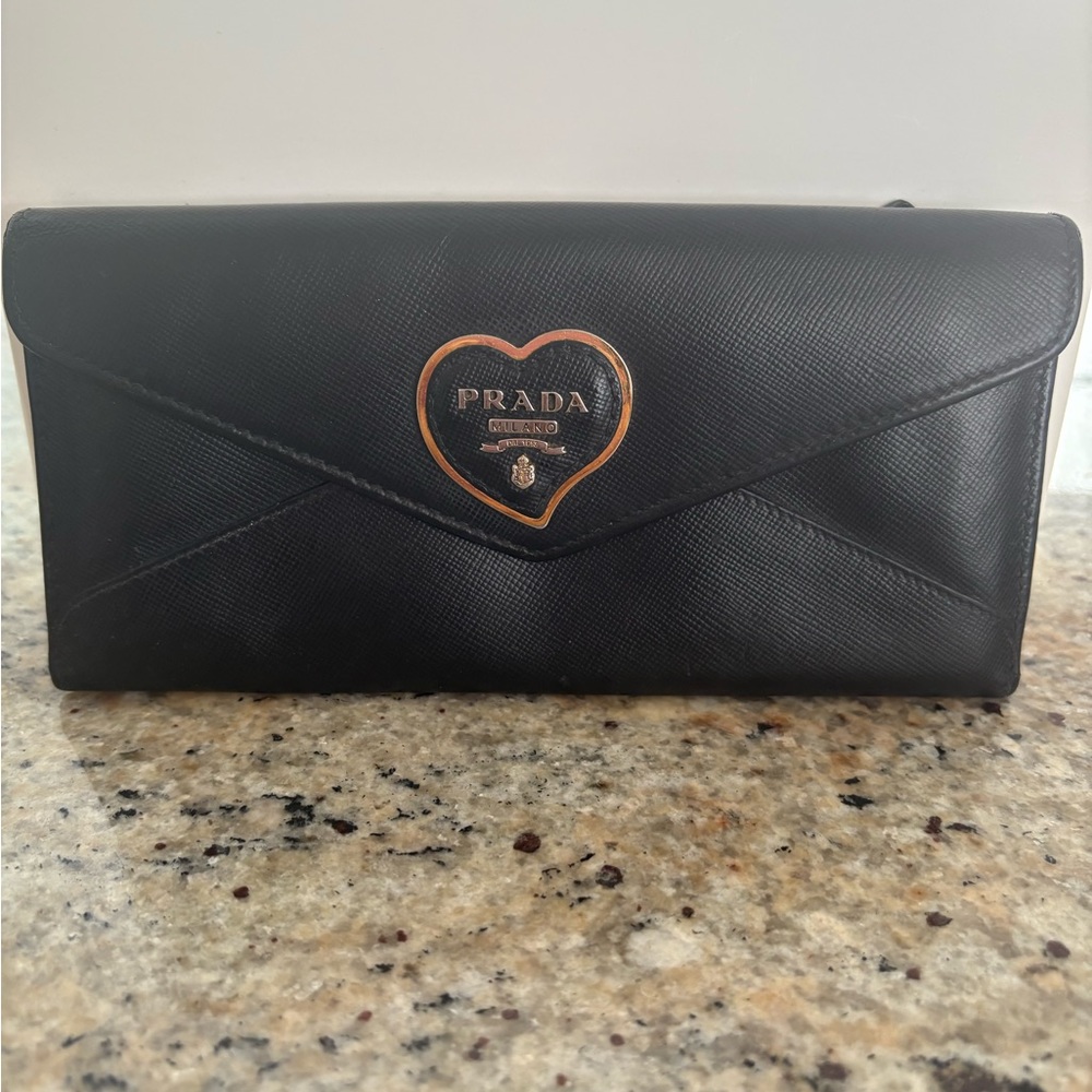 Prada long wallet heart shape logo
